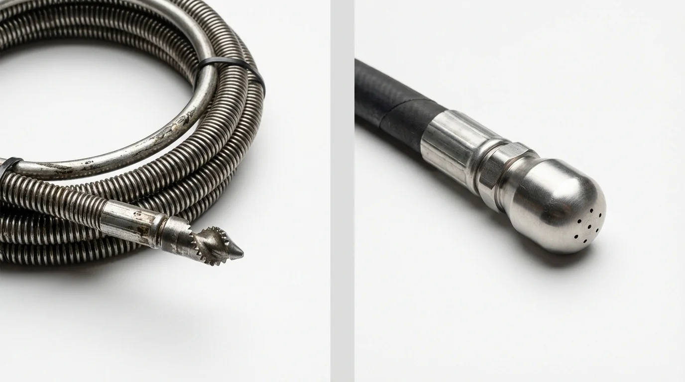 Drain snake cable and hydro jetting nozzle used for drain cleaning in Cleveland, TX