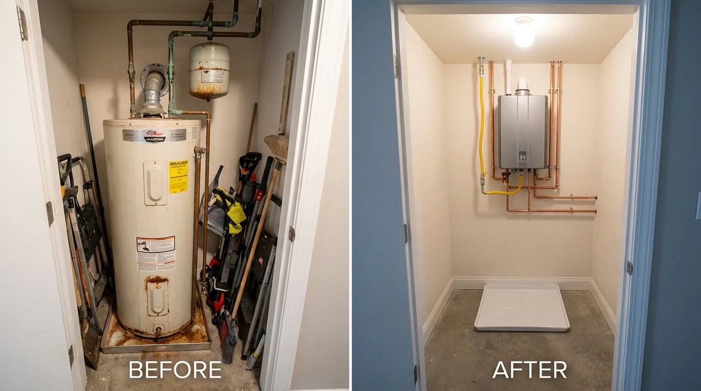 Tank water heater versus wall-mounted tankless unit comparison for Cleveland, TX homeowners