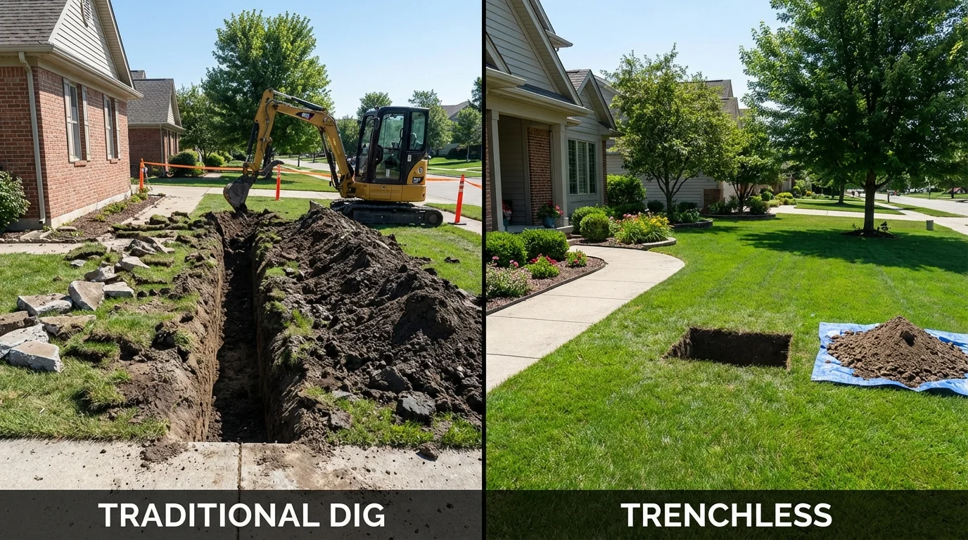 Trenchless sewer repair with minimal yard damage versus traditional excavation in Cleveland, TX